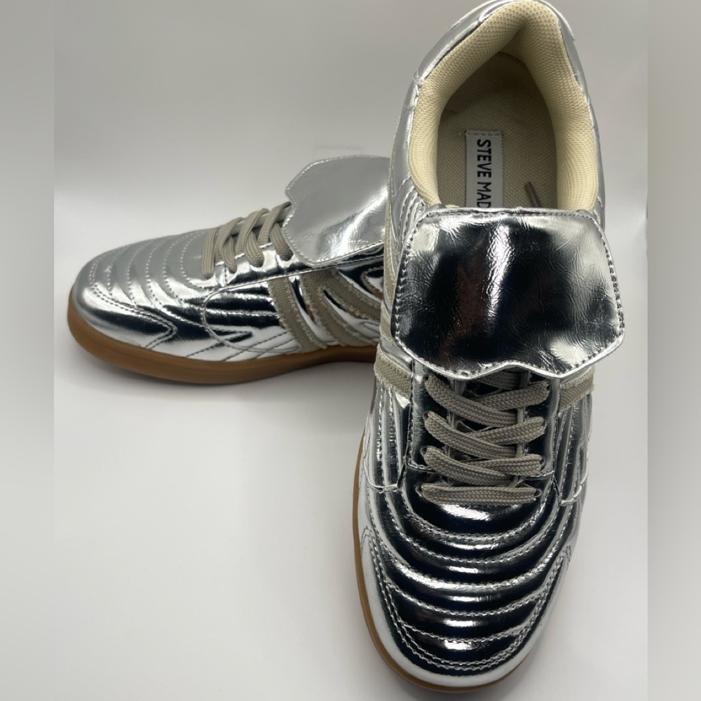 NEW Steve Madden Madrid Silver Sneakers Size 9 - Picture 7 of 13